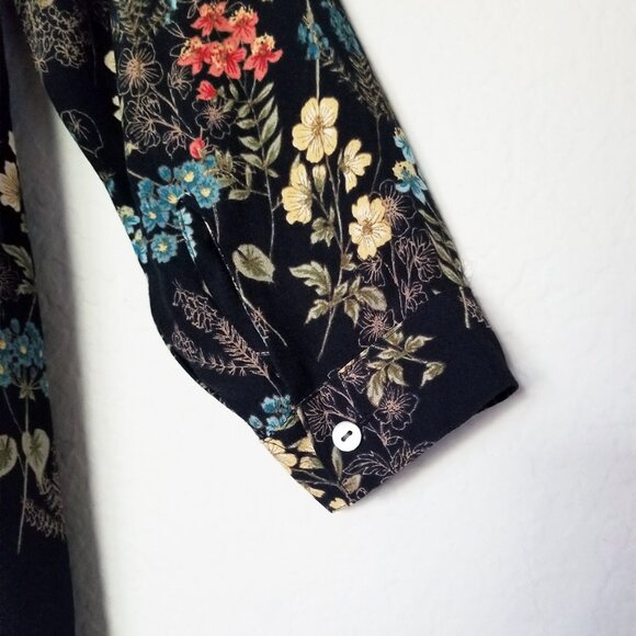 J. Jill Black Botanical Floral Button Front Shirt Blouse Tunic Long Sleeves M - Picture 9 of 15